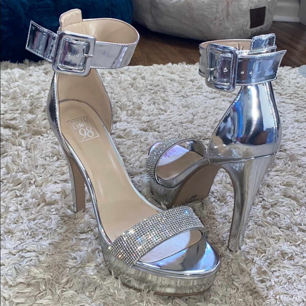 Silver rhinestone heels